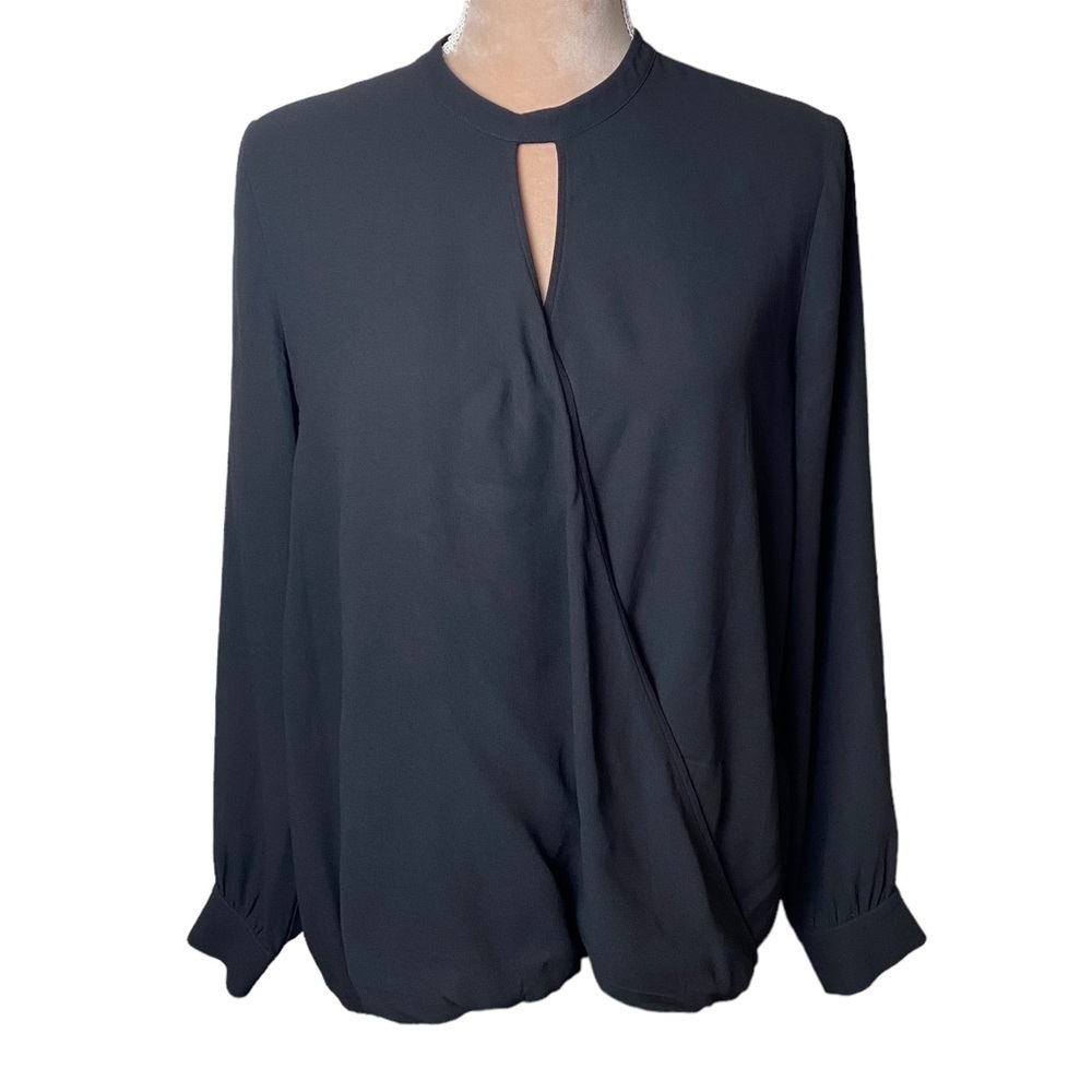 Eileen Fisher Black Surplice Wrap Silk Blouse